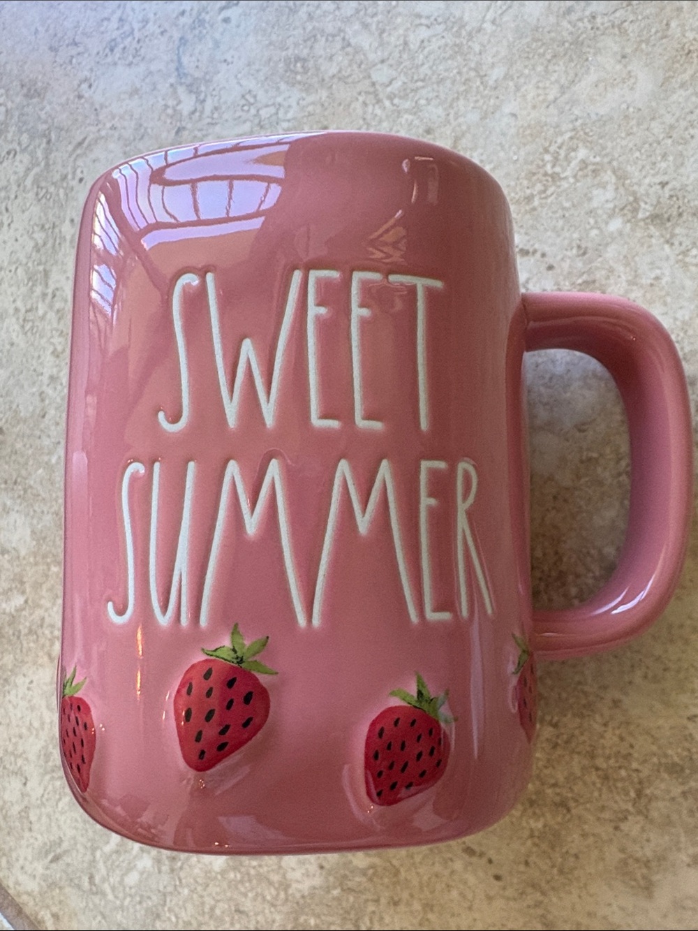 Rae Dunn Pink Strawberry Summer Ceramic Artisan Collection Mug